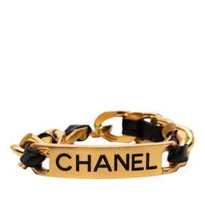 CHANEL Vintage Black Leather Charm Bracelet